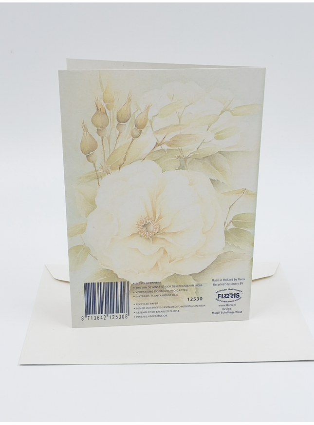 Wenskaart witte roos met knoppen
