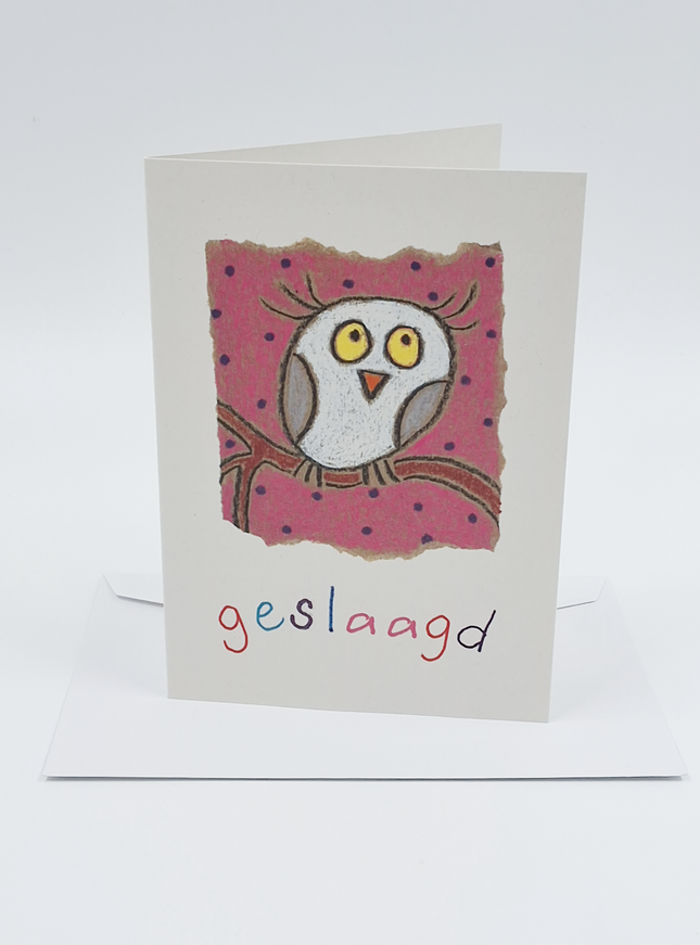 Wenskaart uil, geslaagd