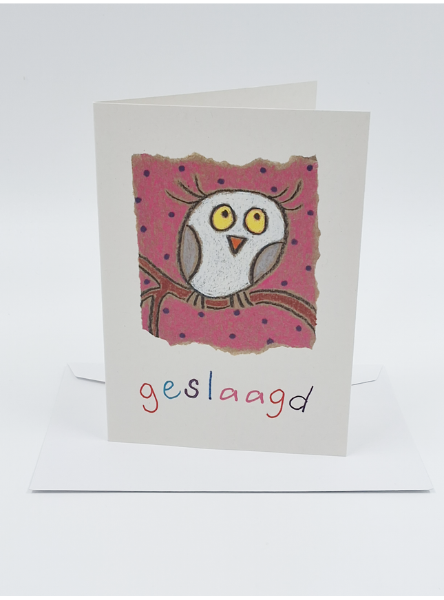 Wenskaart uil, geslaagd