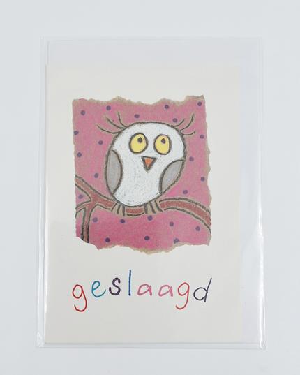 Wenskaart uil, geslaagd