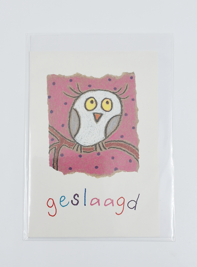 Wenskaart uil, geslaagd