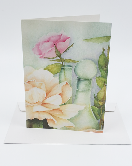 Wenskaart rozen fles
