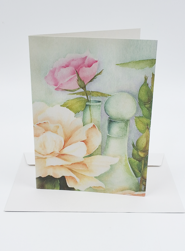 Wenskaart rozen fles