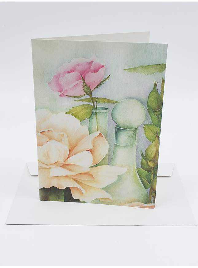 Greeting card roses bottle