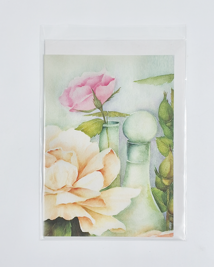 Wenskaart rozen fles