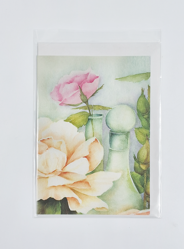 Wenskaart rozen fles