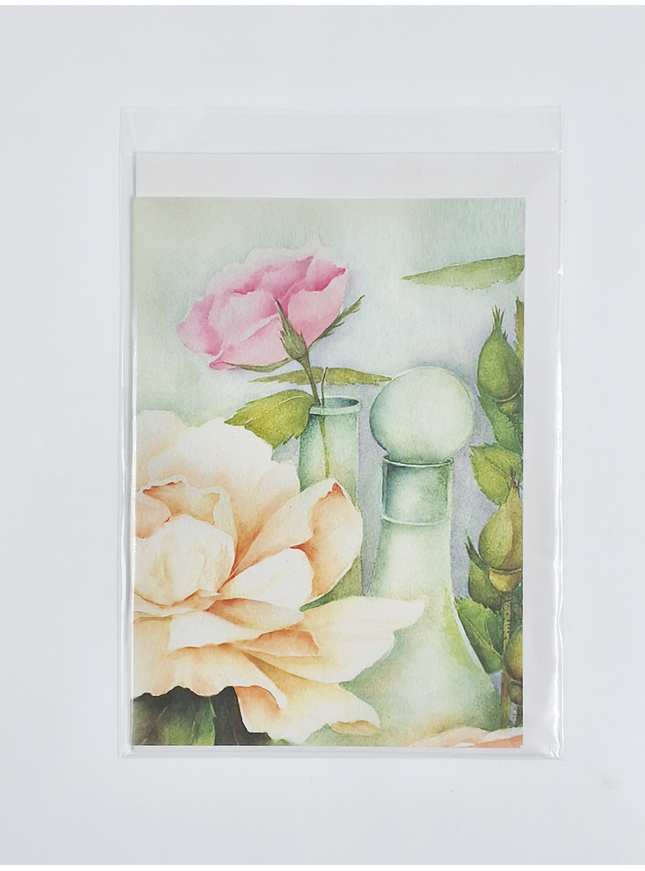 Greeting card roses bottle