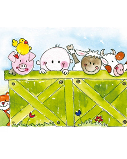 Wenskaart kind boerderijdieren