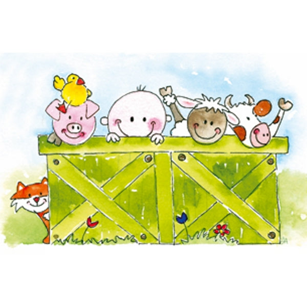 Wenskaart kind boerderijdieren