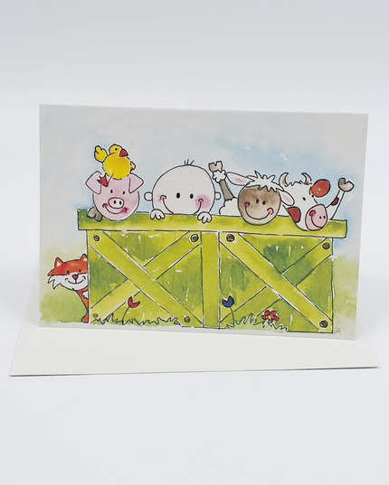 Wenskaart kind boerderijdieren