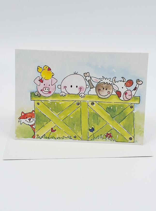 Wenskaart kind boerderijdieren