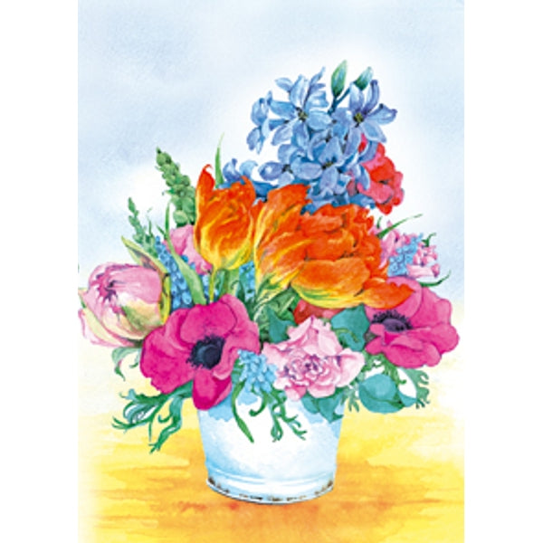 Wenskaart pot gemengde bloemen Annie