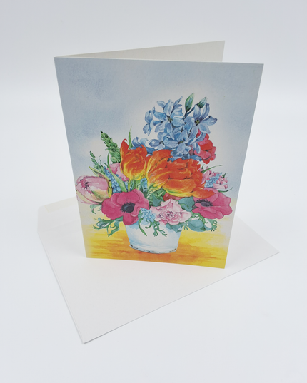 Wenskaart pot gemengde bloemen Annie