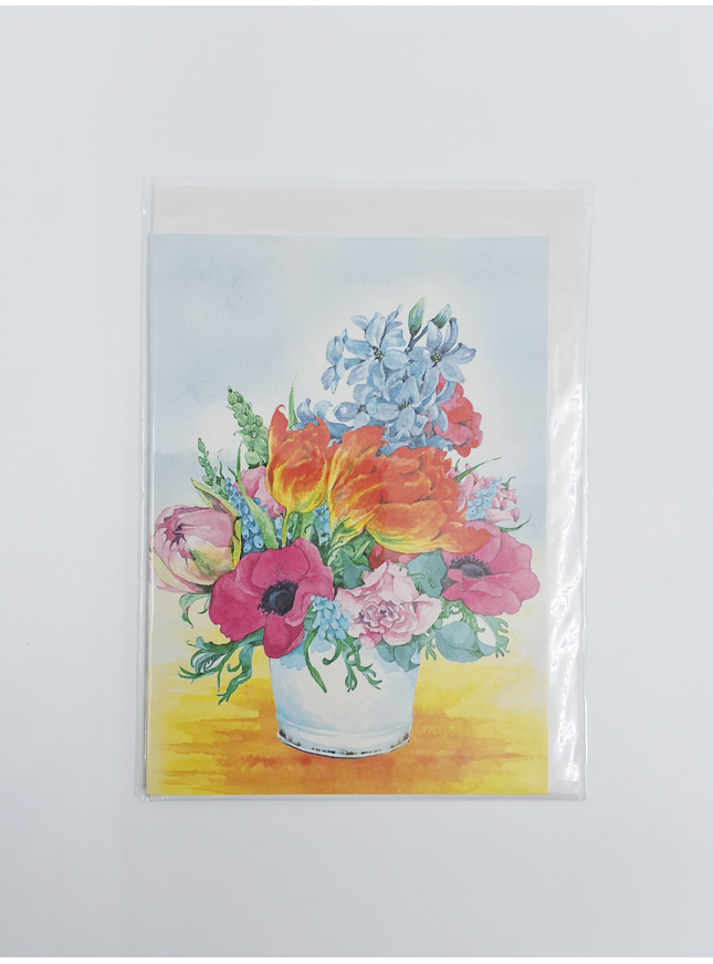 Greeting card pot mixed flowers Annie