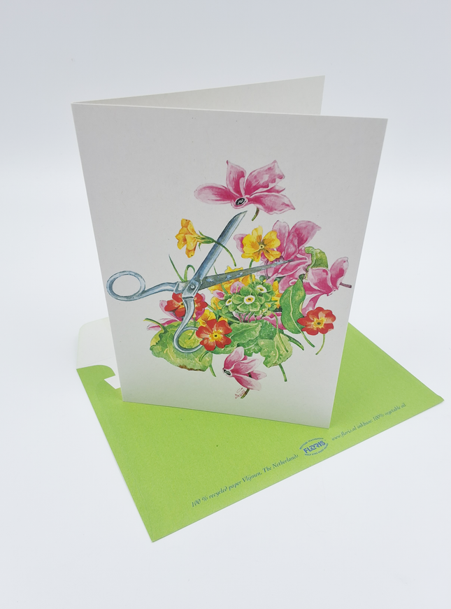Wenskaart schaar cyclamen