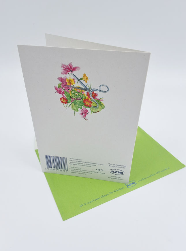 Wenskaart schaar cyclamen