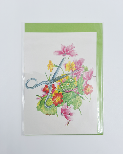 Wenskaart schaar cyclamen