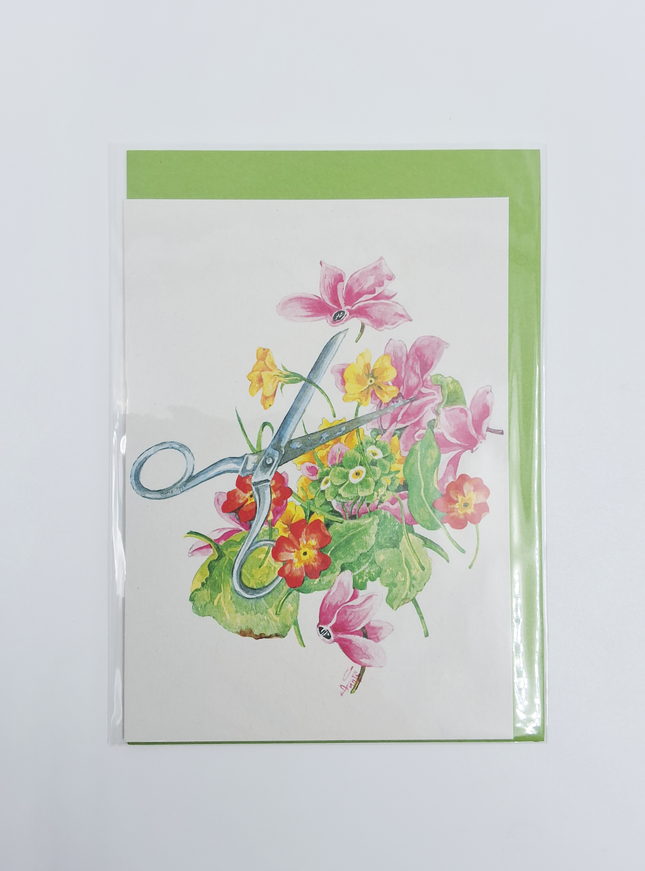 Wenskaart schaar cyclamen