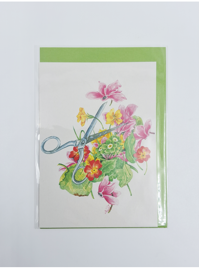 Greeting card scissors cyclamen