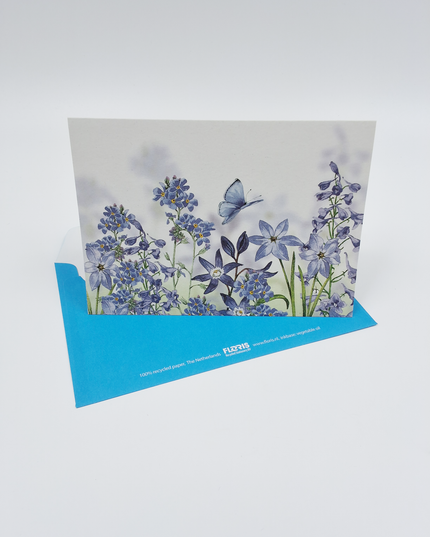 Wenskaart bloemen blauw