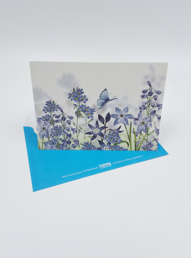 Wenskaart bloemen blauw