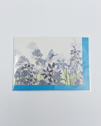 Wenskaart bloemen blauw