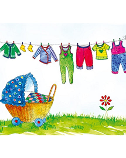 Wenskaart geboorte kinderwagen waslijn