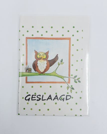 Wenskaart uil tak, geslaagd