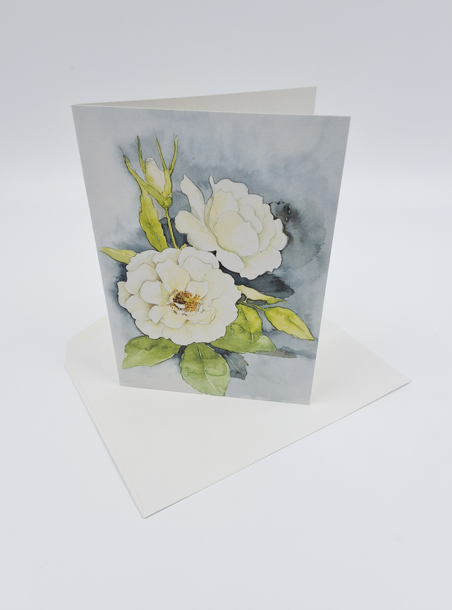 Wenskaart twee witte rozen
