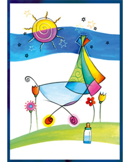 Wenskaart geboorte kinderwagen zon