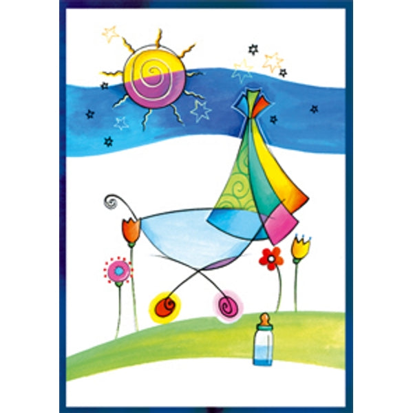 Wenskaart geboorte kinderwagen zon