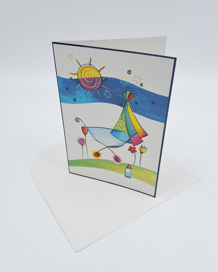 Wenskaart geboorte kinderwagen zon