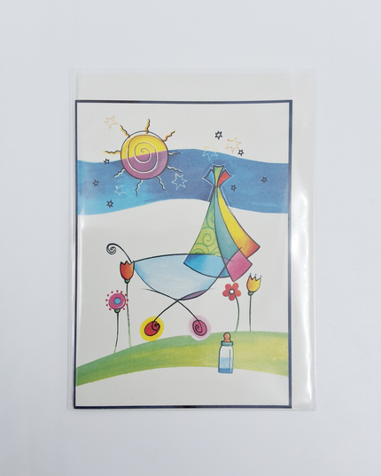 Wenskaart geboorte kinderwagen zon