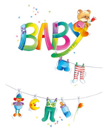 Wenskaart geboorte baby waslijn