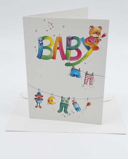 Wenskaart geboorte baby waslijn