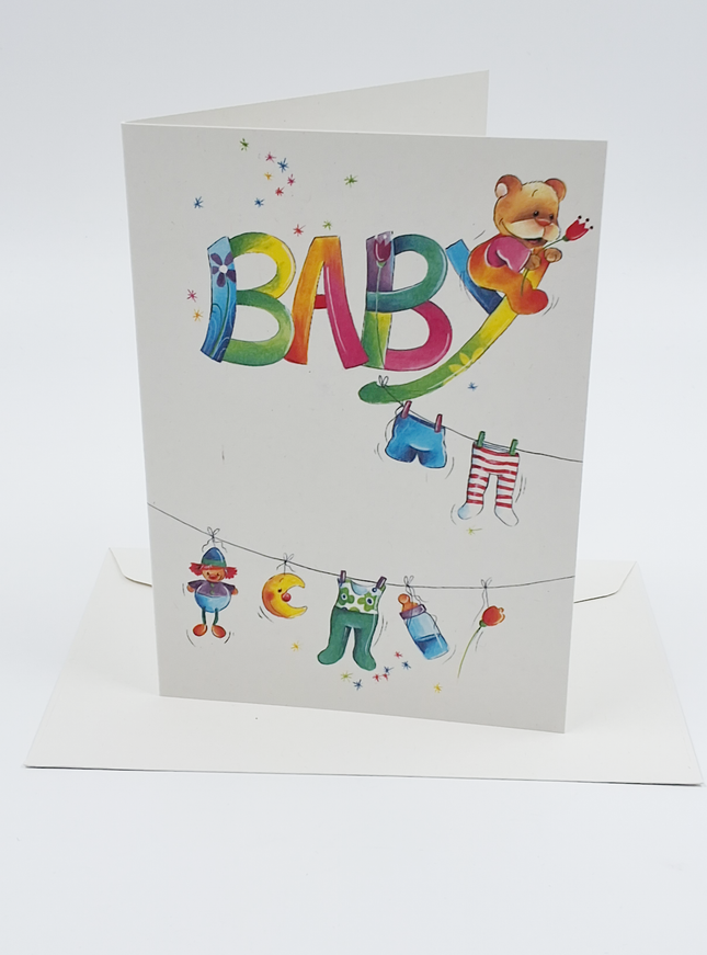 Wenskaart geboorte baby waslijn