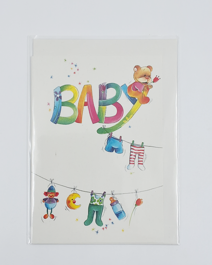 Wenskaart geboorte baby waslijn