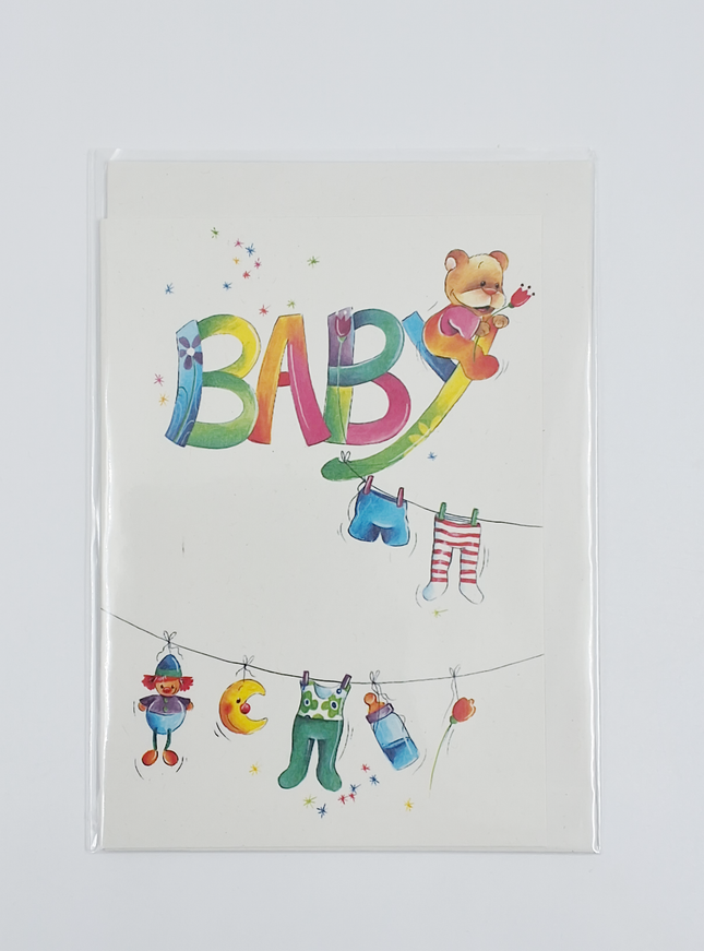Wenskaart geboorte baby waslijn