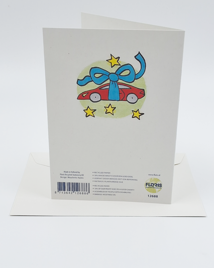 Wenskaart auto, jarig gefeliciteerd