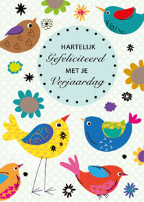 Wenskaart vogels, hartelijk gefeliciteerd met je verjaardag