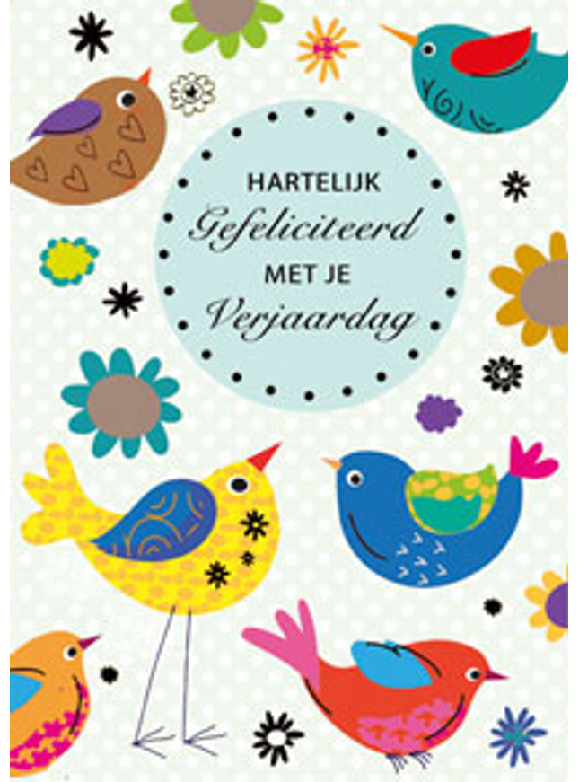 Wenskaart vogels, hartelijk gefeliciteerd met je verjaardag