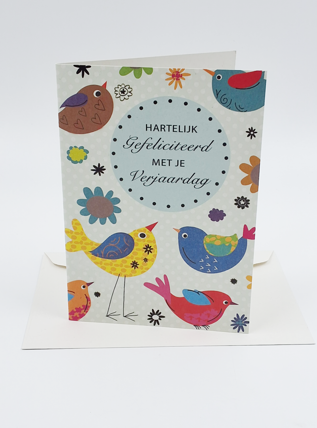 Wenskaart vogels, hartelijk gefeliciteerd met je verjaardag