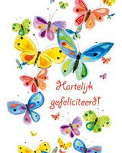 Wenskaart vlinder, hartelijk gefeliciteerd