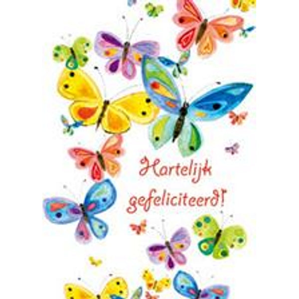 Wenskaart vlinder, hartelijk gefeliciteerd