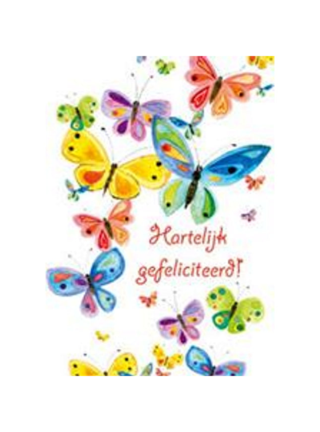 Wenskaart vlinder, hartelijk gefeliciteerd