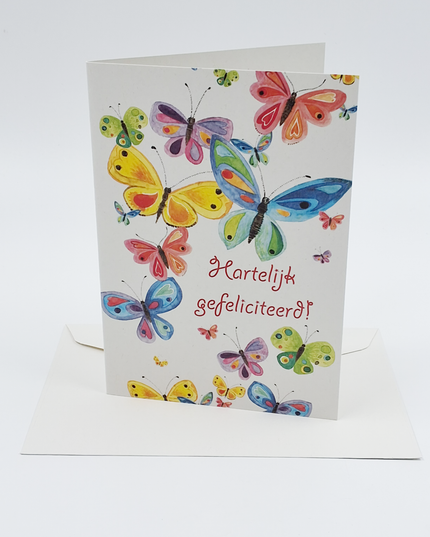 Wenskaart vlinder, hartelijk gefeliciteerd