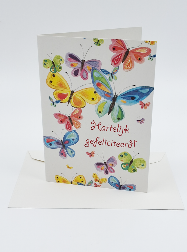 Wenskaart vlinder, hartelijk gefeliciteerd