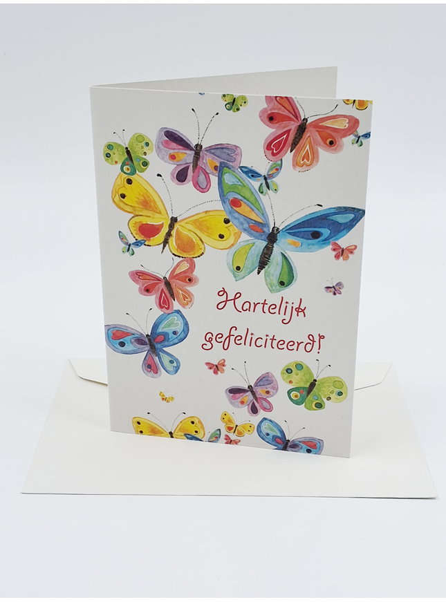 Wenskaart vlinder, hartelijk gefeliciteerd