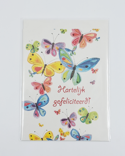 Wenskaart vlinder, hartelijk gefeliciteerd