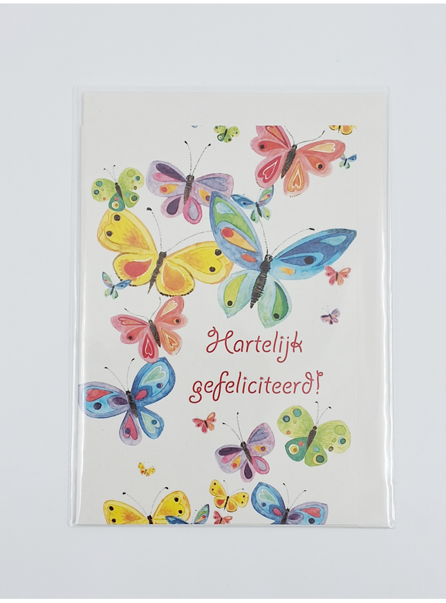 Wenskaart vlinder, hartelijk gefeliciteerd